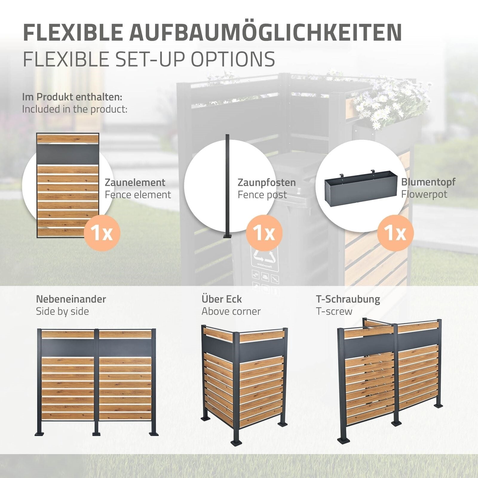 Grafik mit verschiedenen Aufbaumöglichkeiten für einen Zaun.