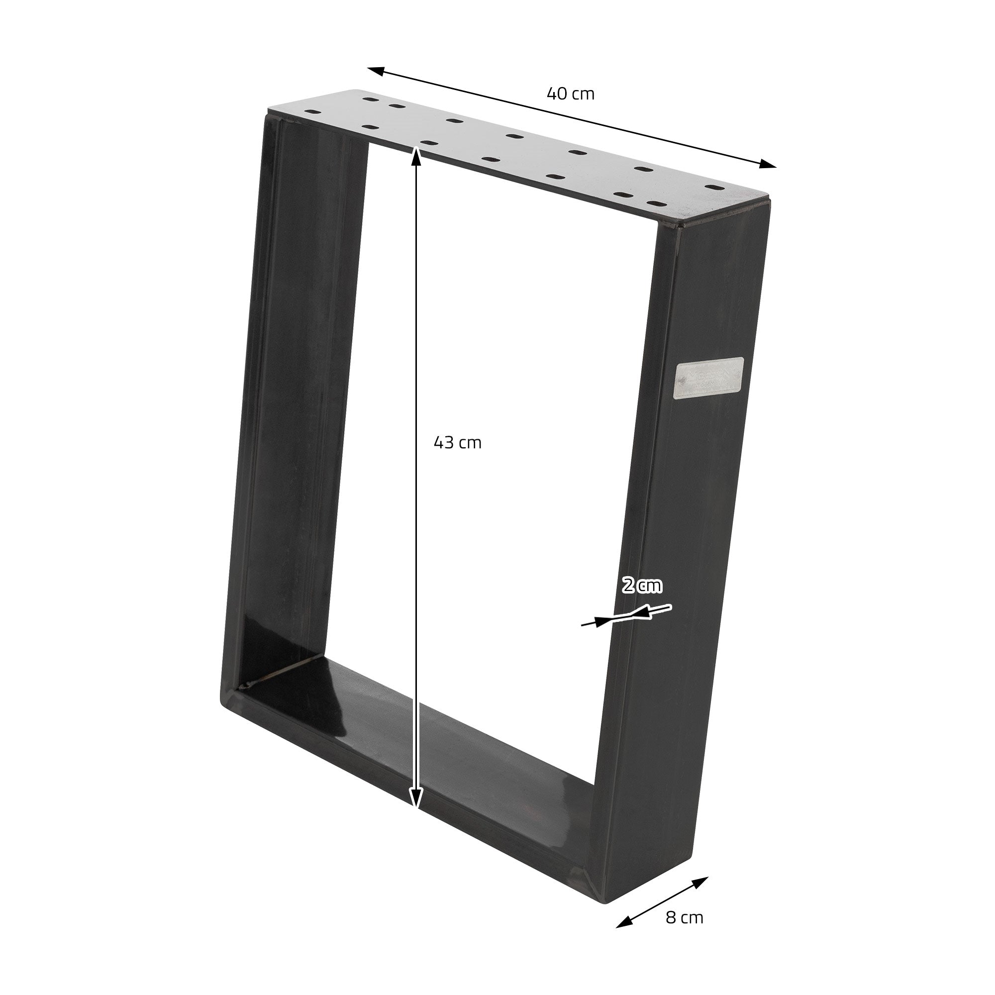 Black metal frame with dimensions: 40 cm width, 43 cm height, 8 cm depth.
