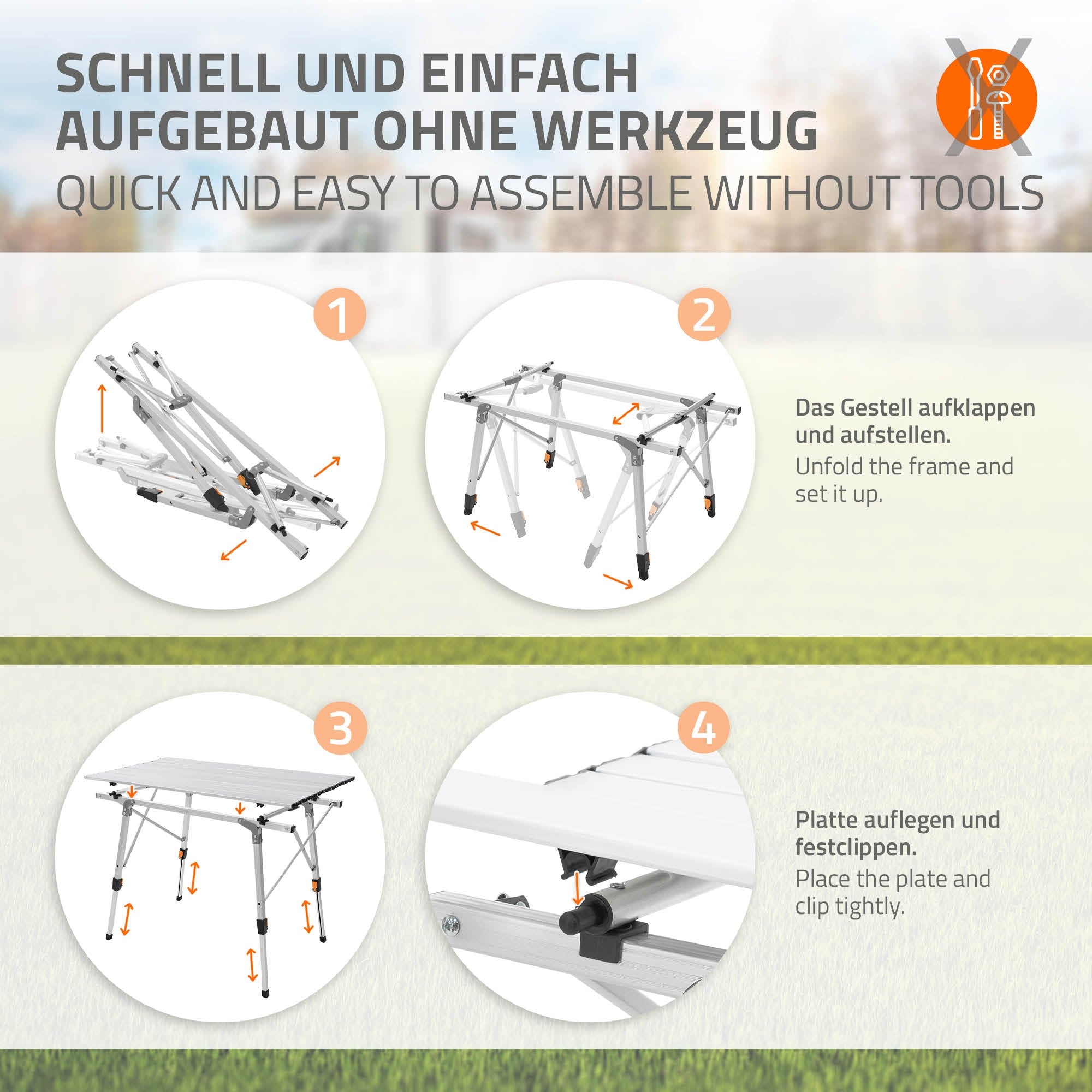 Instructions pour le montage facile d'une table sans outils.