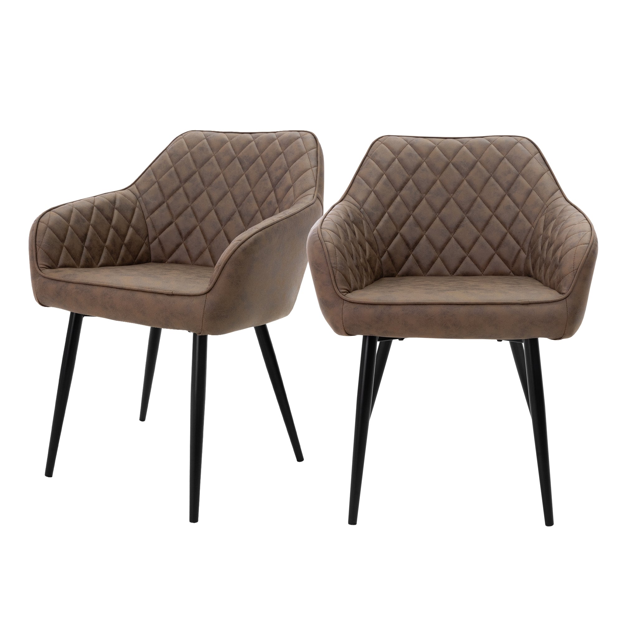 To brune armlænestole med et quiltet design på en hvid baggrund.