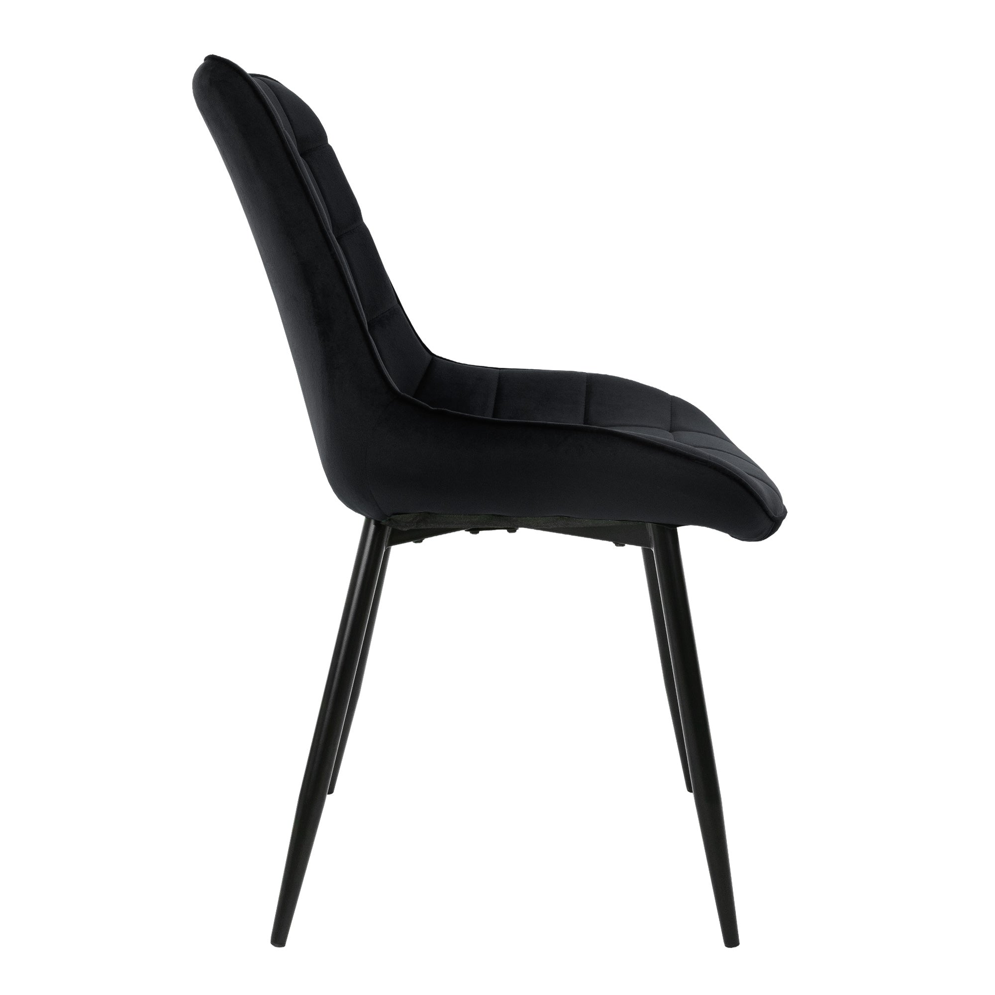 Side view of a black chair with padded backrest.