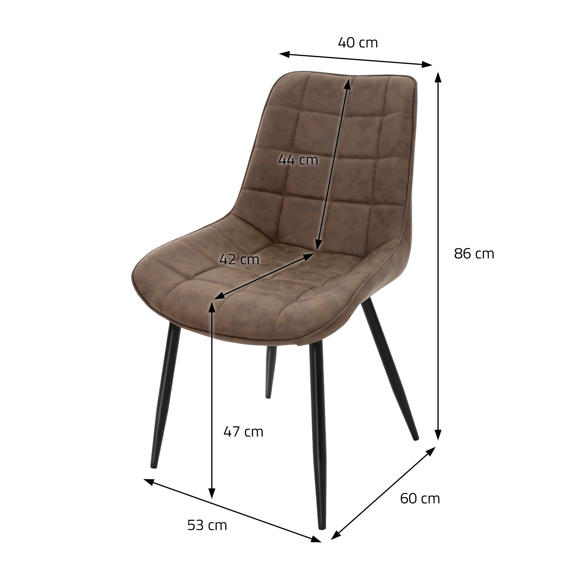 Chaise brune avec dimensions pour la hauteur et la largeur.
