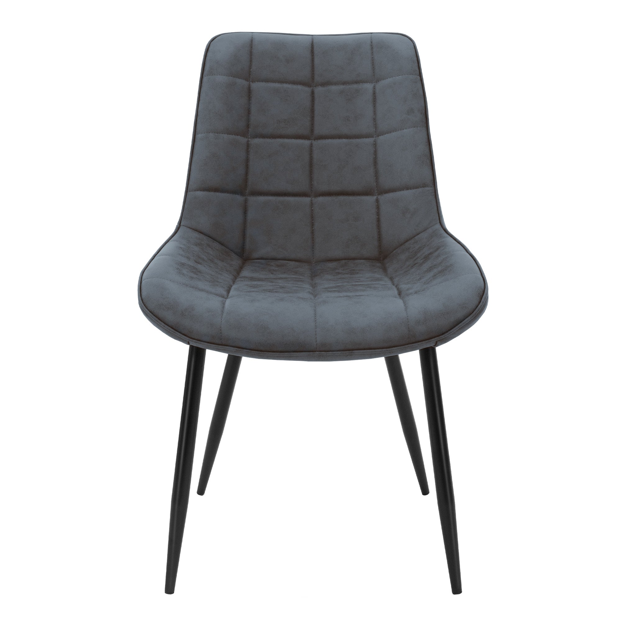 Vue de face d'une chaise grise avec un siège rembourré.