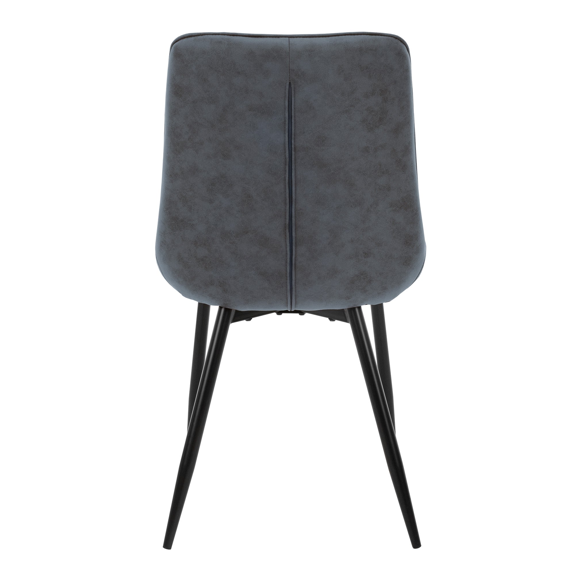 Chaise vue de derrière, rembourrage gris, pieds noirs.