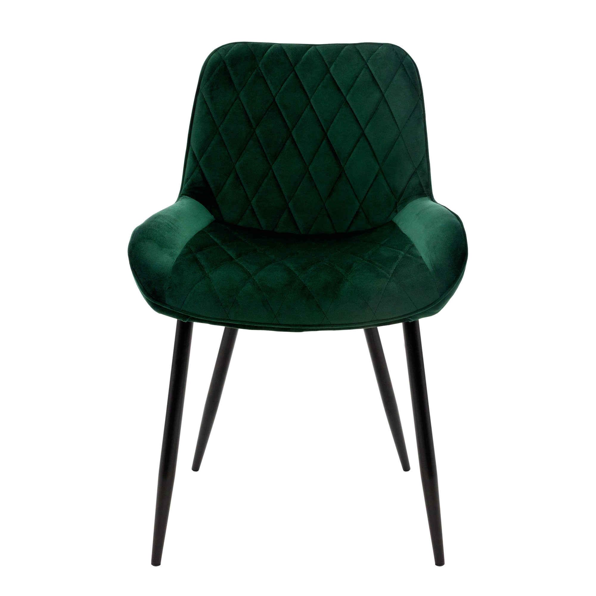 Une seule chaise verte avec motif en losange sur des pieds noirs.