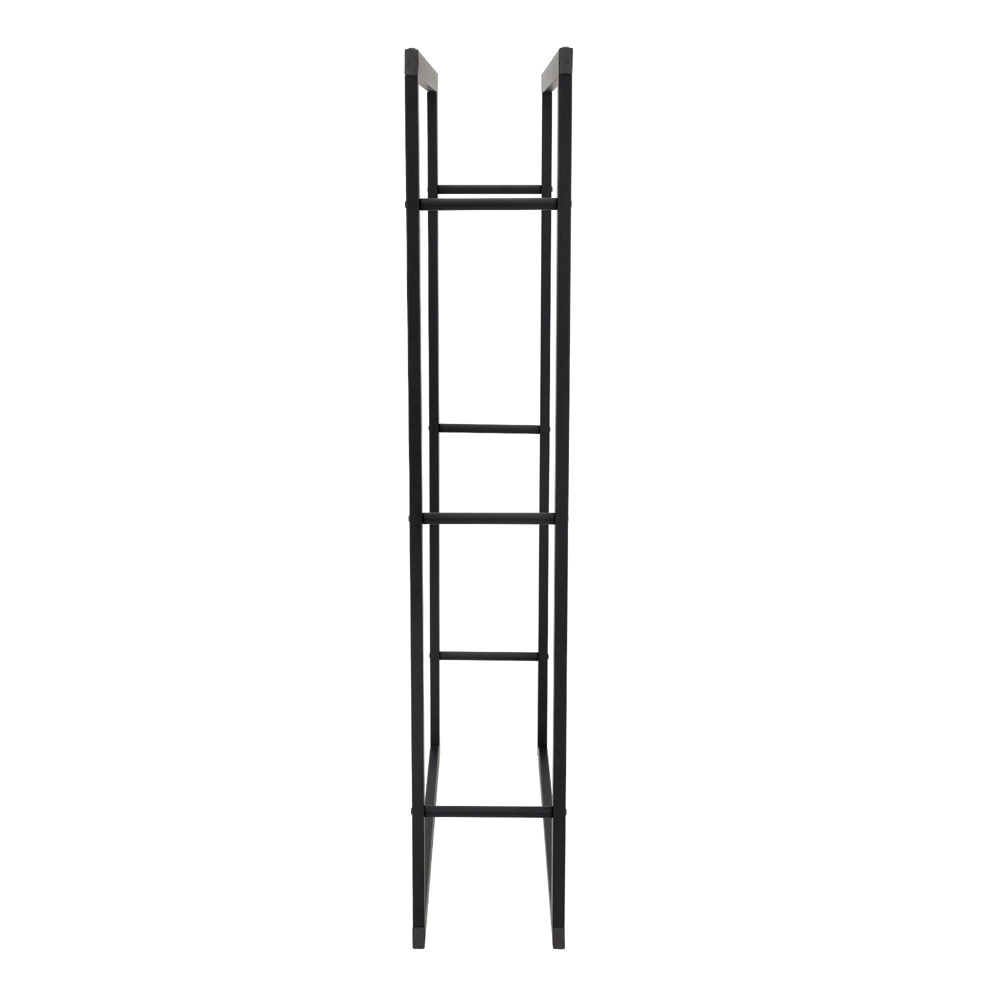 Vue latérale d'un support en bois noir.