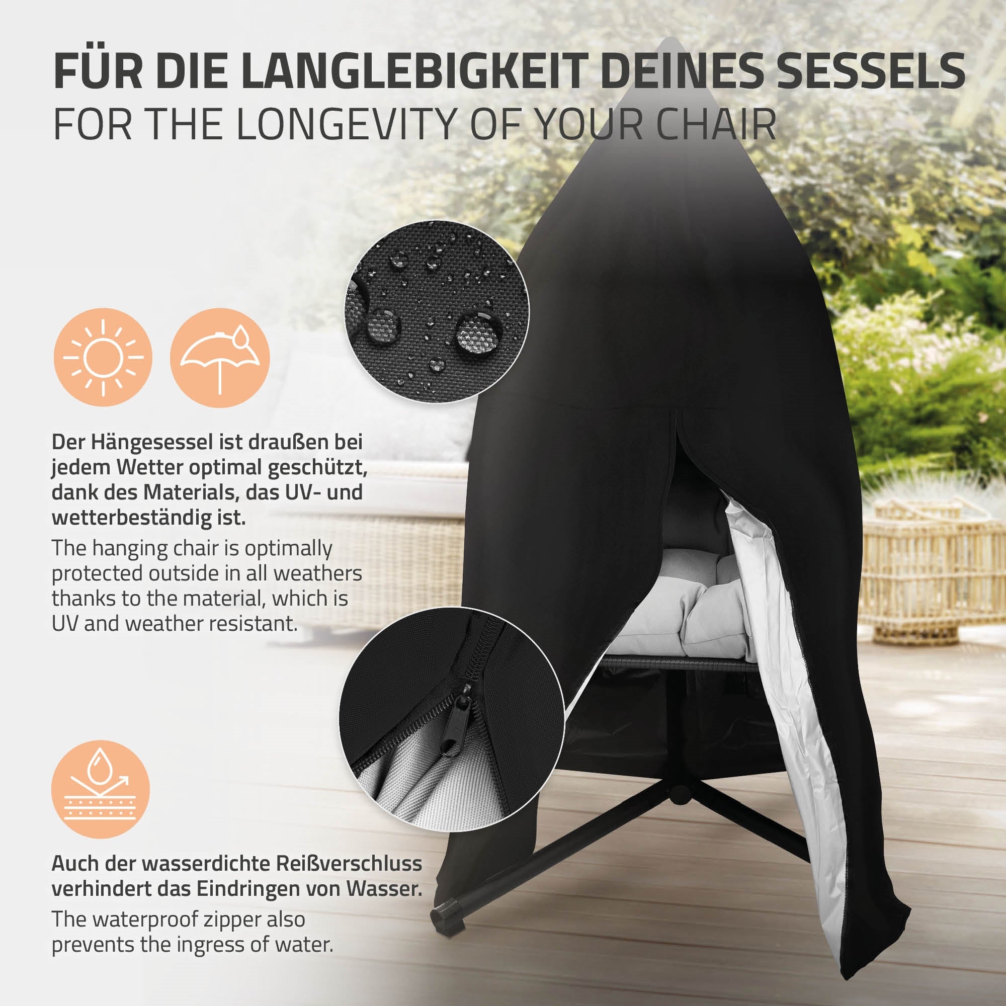 Beschermhoes voor een stoel, waterdicht en UV-bestendig.