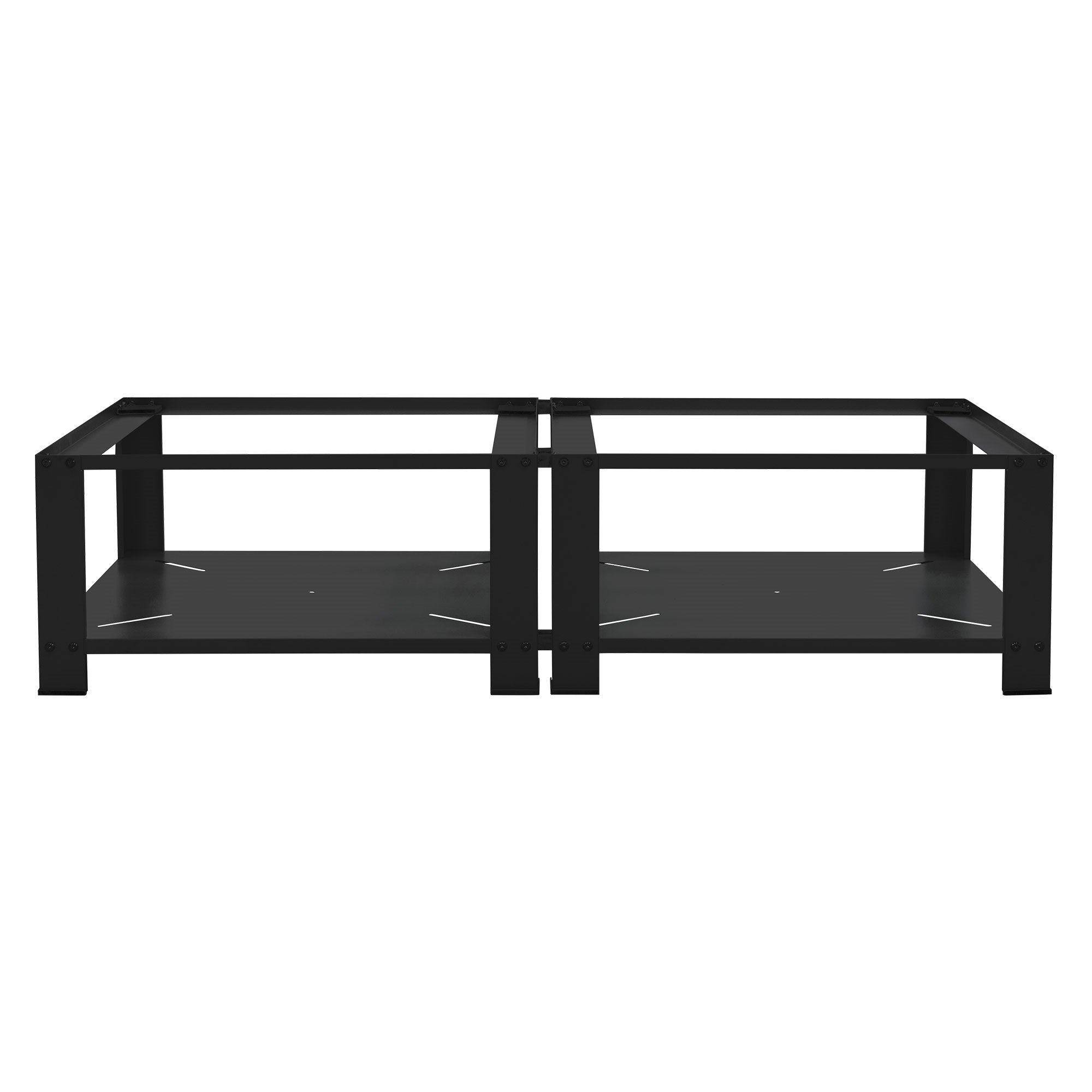 Black base with two shelves, empty, on a white background.