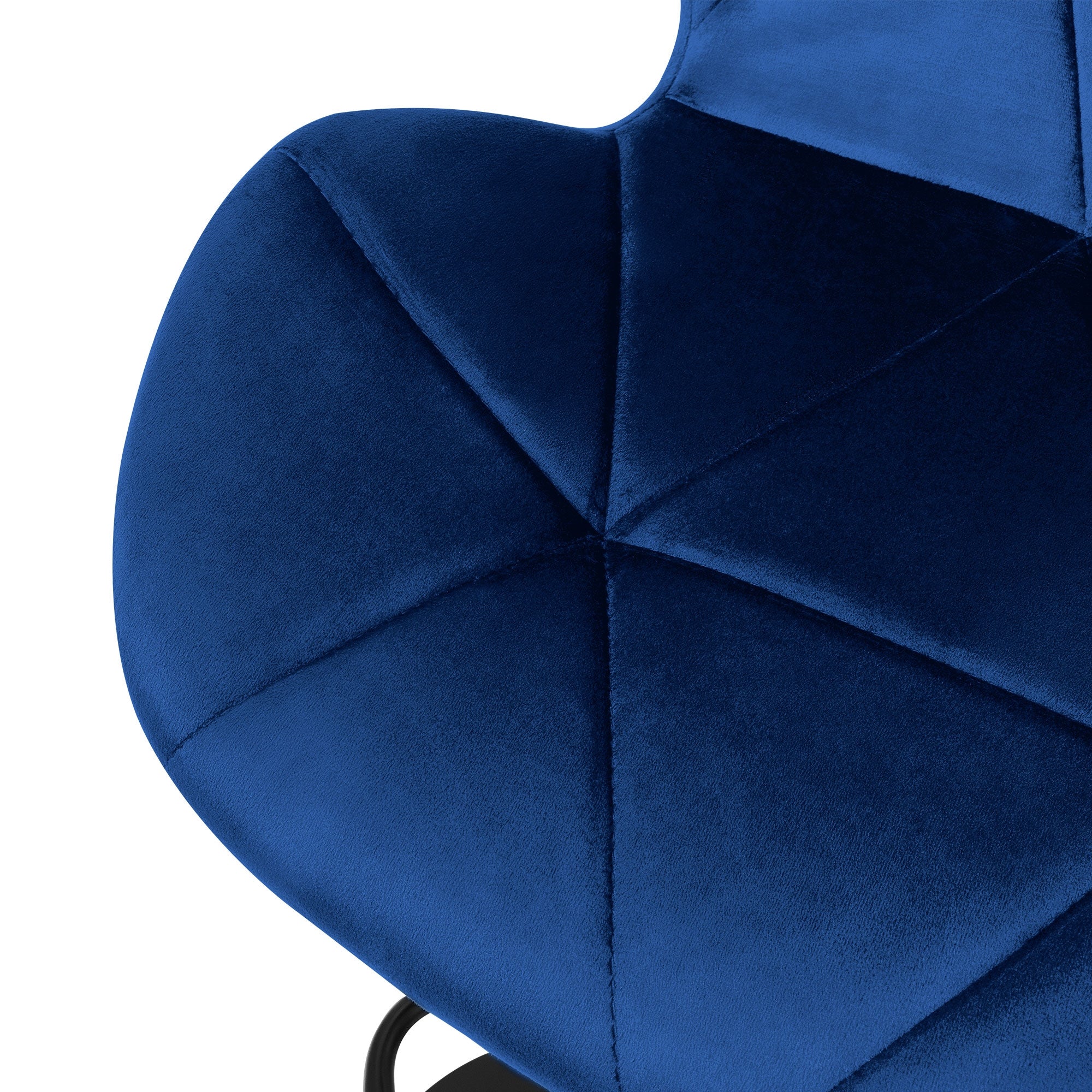 Nahaufnahme des blauen gepolsterten Sitzes eines Barhockers.