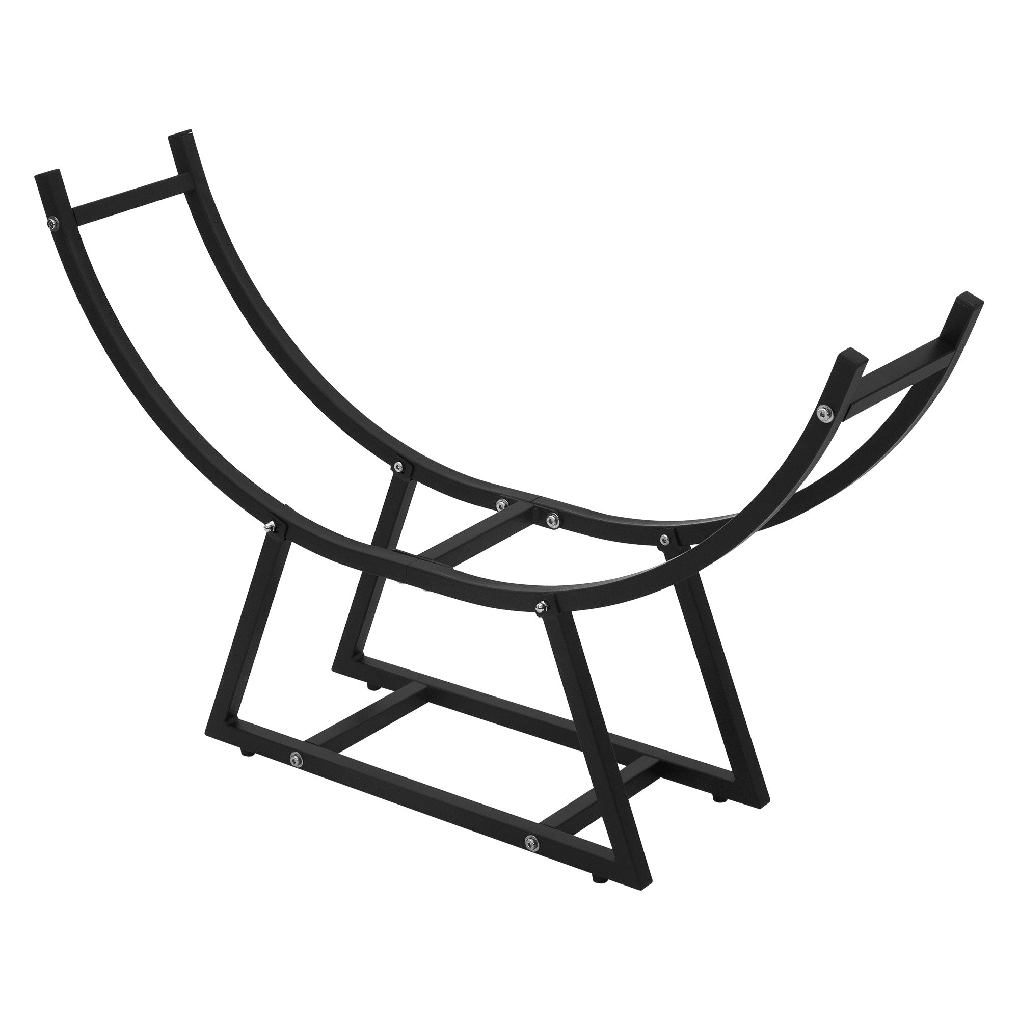 Schwarzes Metallgestell in geschwungener Form, auf einem weißen Hintergrund.