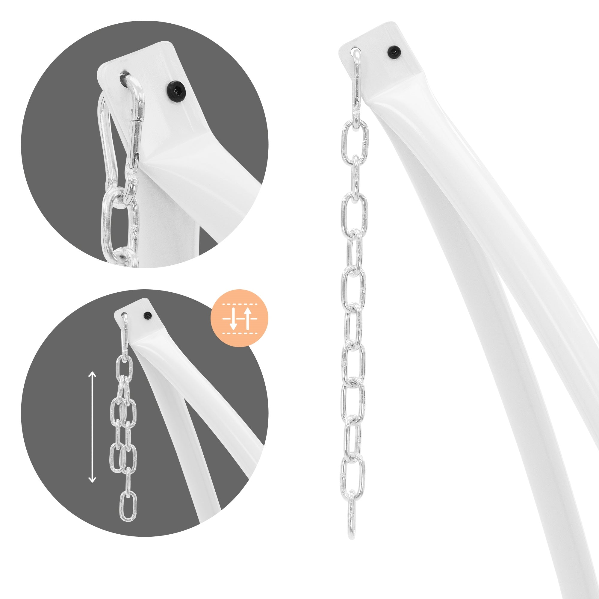 Detailopname van een witte houder met ketting.