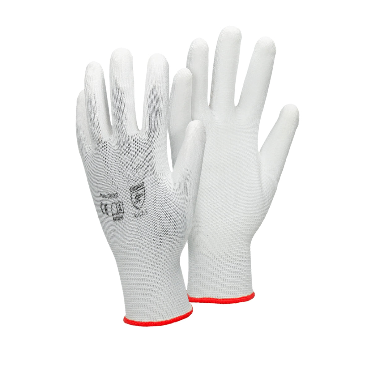 Gant de mécanicien blanc avec un poignet rouge et le logo ECD.