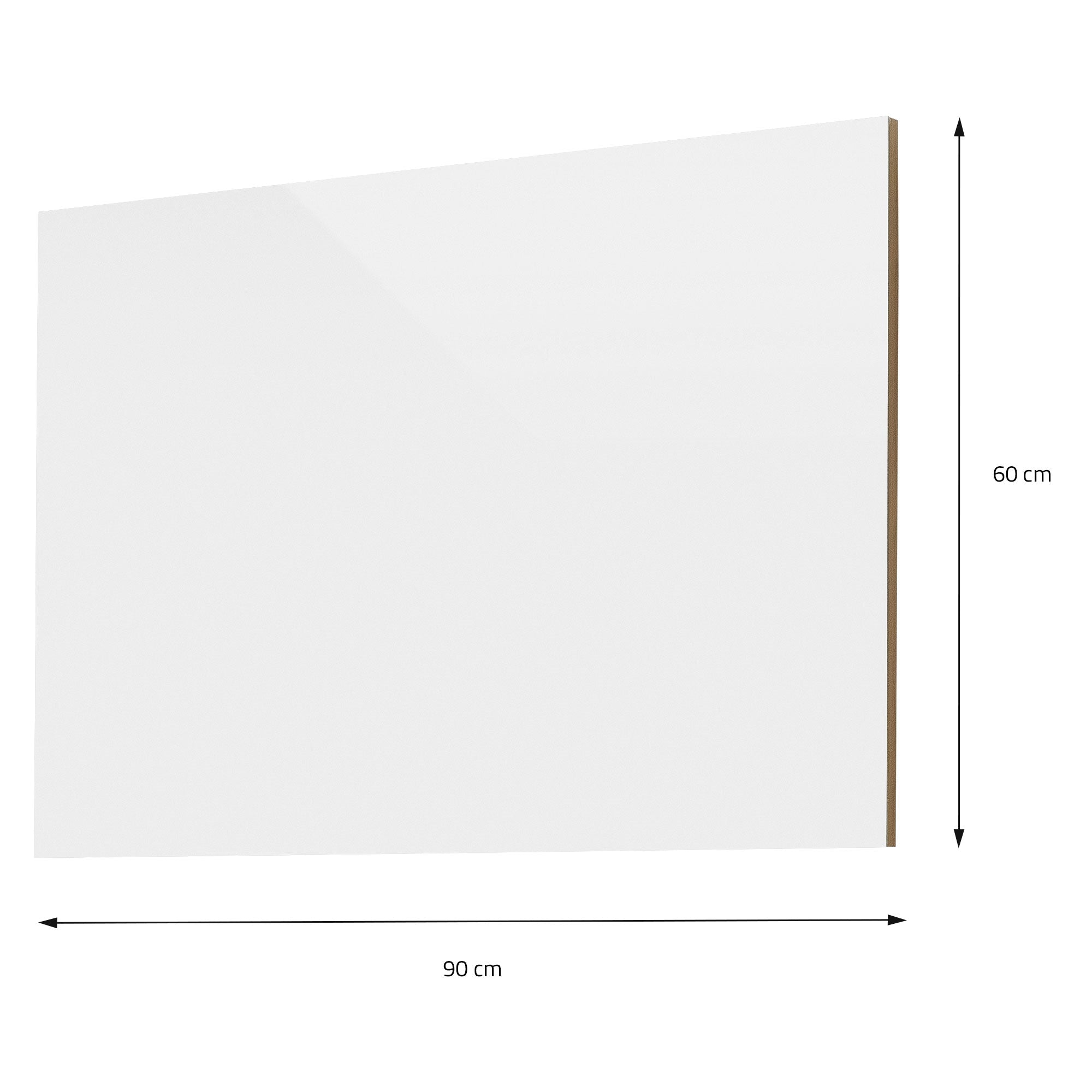 Pannello rettangolare bianco con le misure 90 cm x 60 cm.