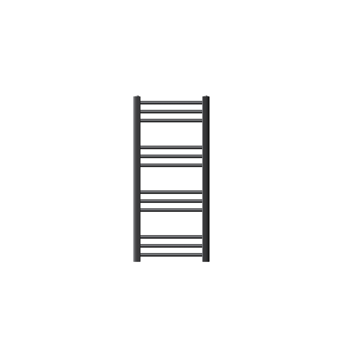 Small, anthracite-colored towel radiator with few horizontal bars.