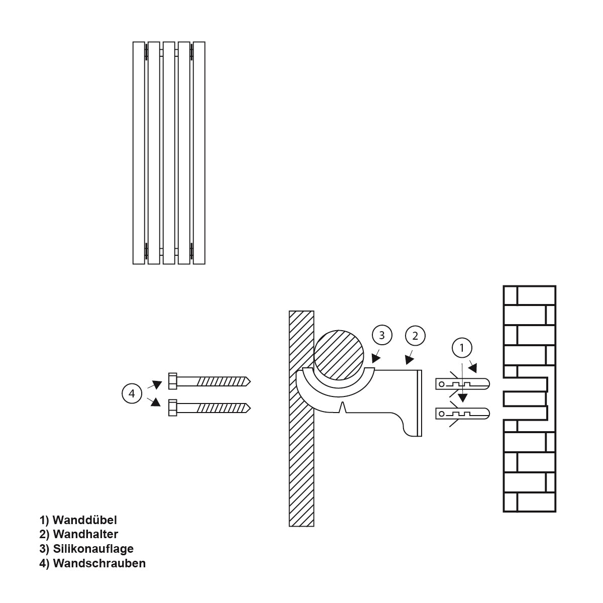 Műszaki útmutató falra szereléshez feliratokkal és diagramokkal.