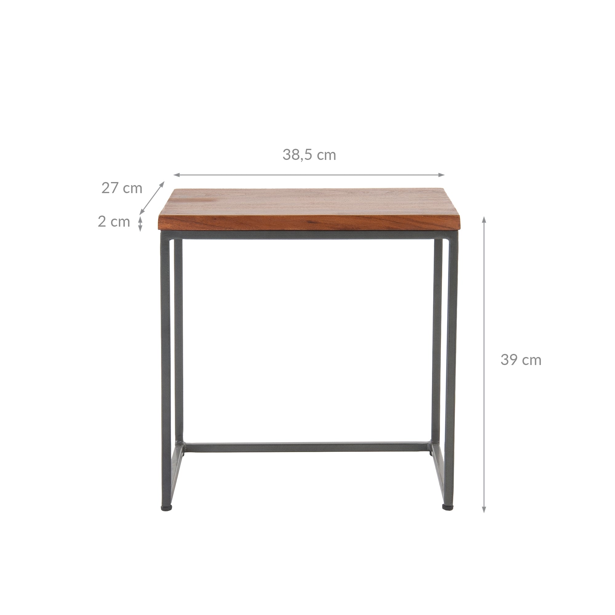 Kleiner Tisch mit Metallrahmen, Maße: 38,5 cm x 27 cm x 39 cm.