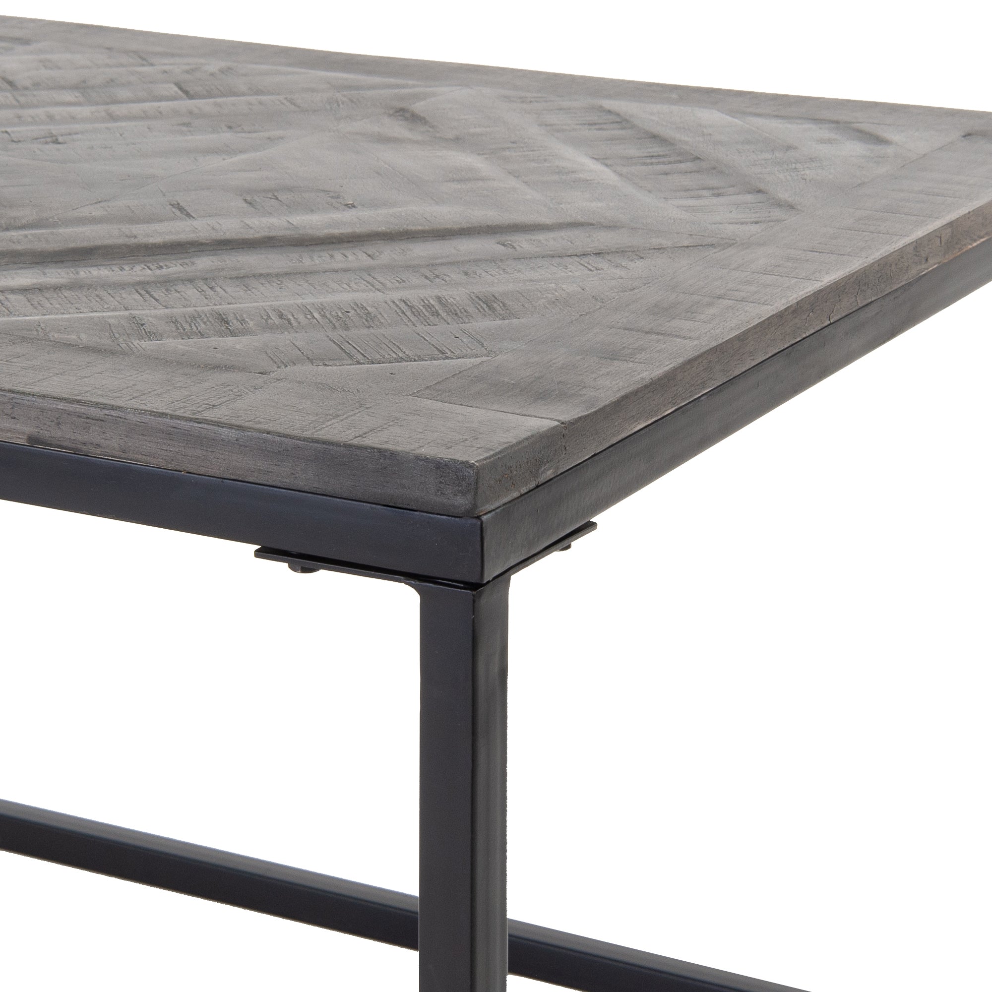 Tabletop made of gray wood with a structured pattern.