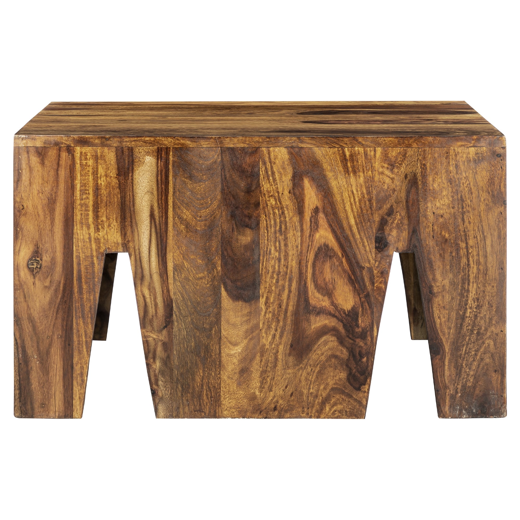 Mesa de madera con forma rectangular y lados abiertos.