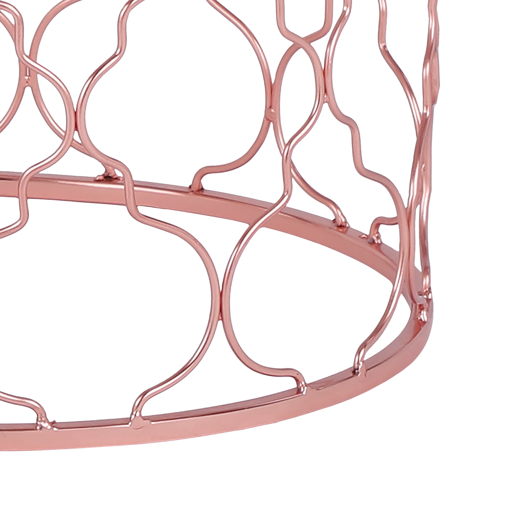 Struttura in filo di un tavolo in rosa, rotonda con linee curve.