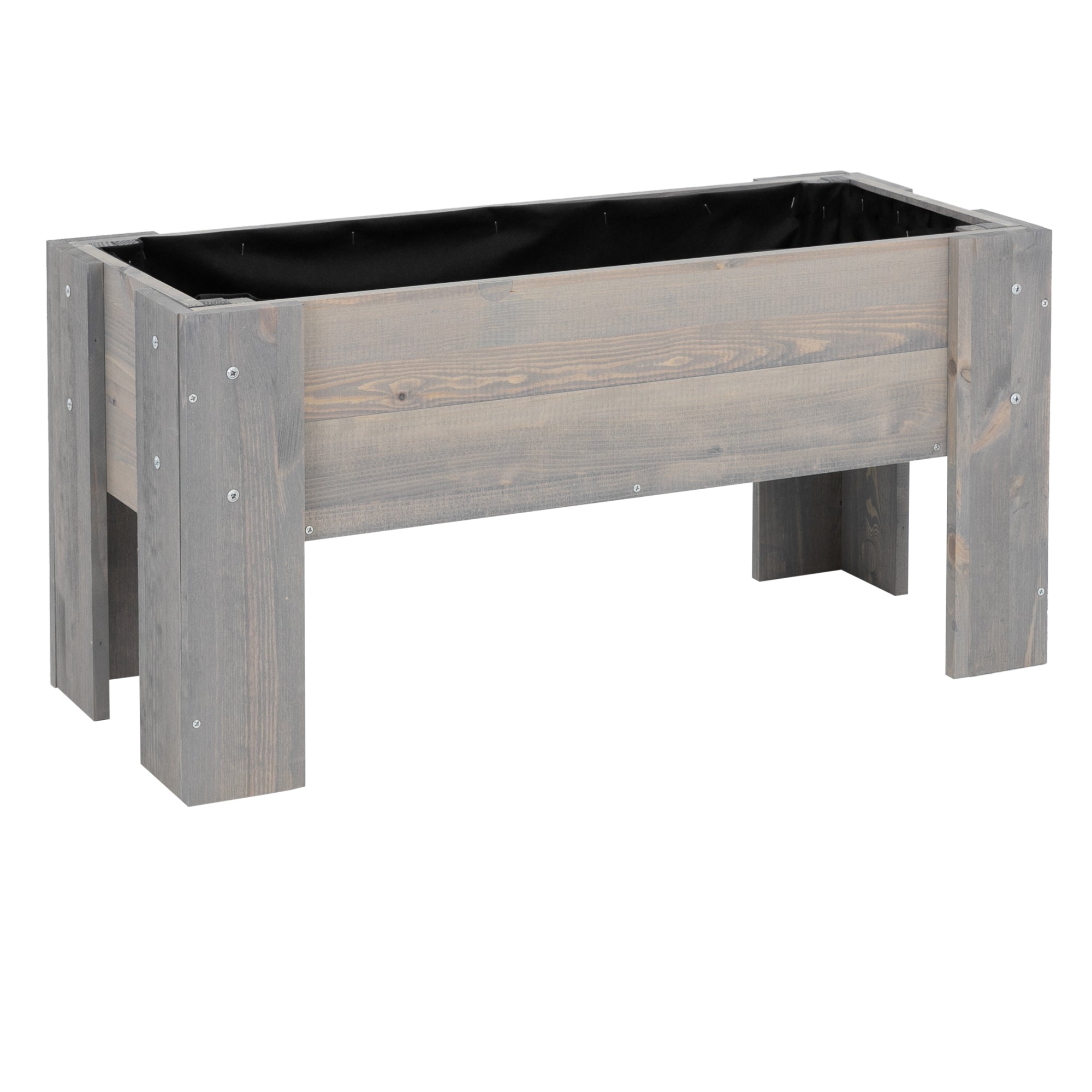 Wooden box with black interior lining, standing on four legs.