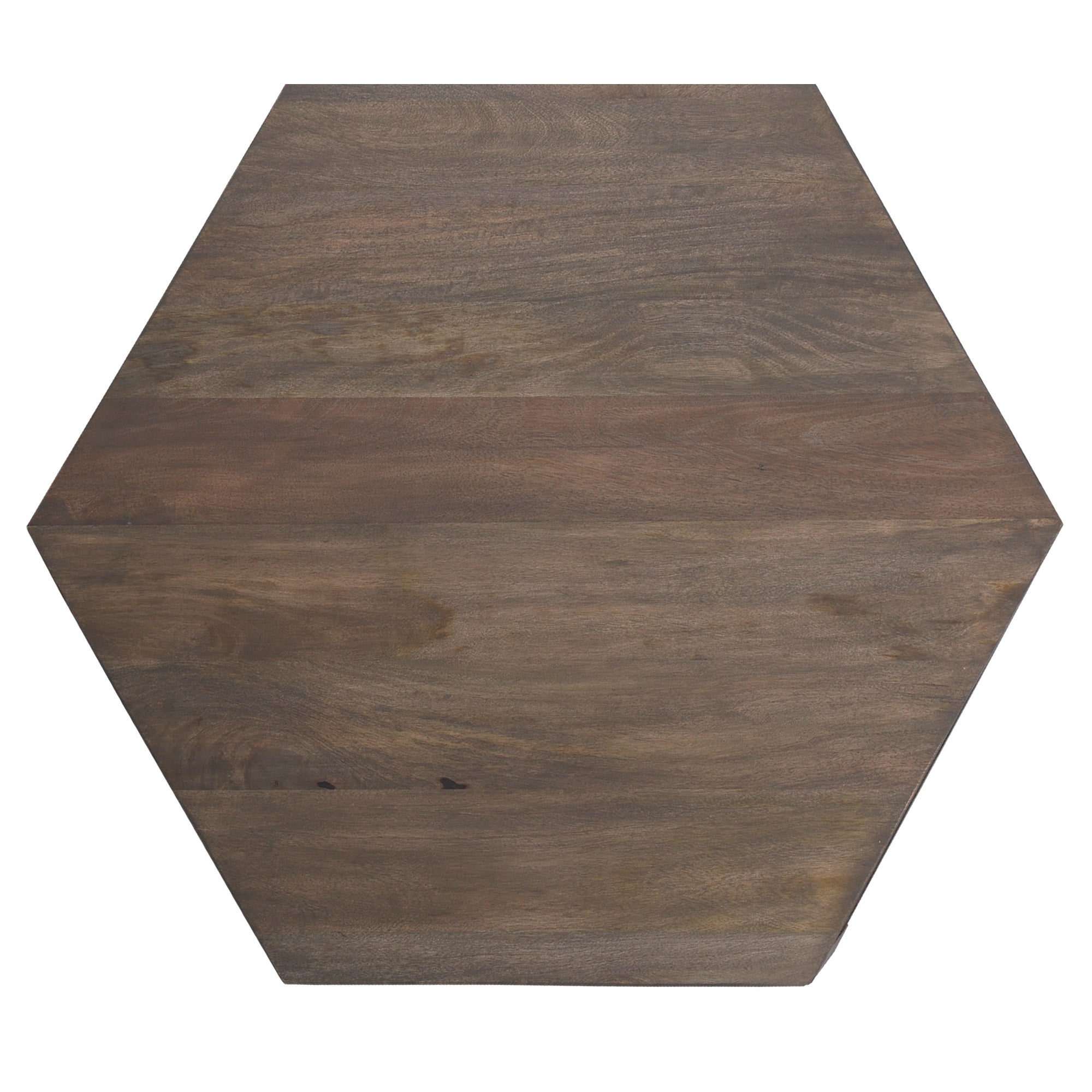 Mesa hexagonal de madera, lisa y sin patrones.