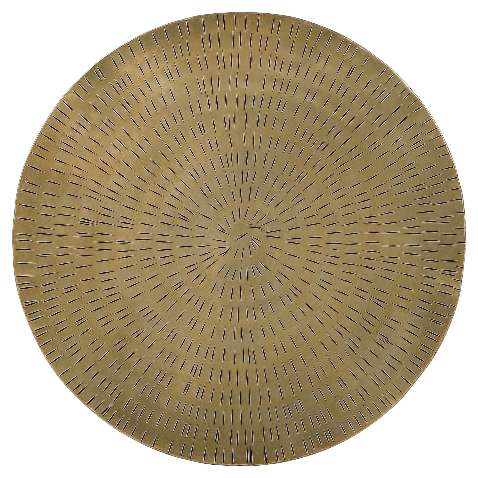 Round, gold-colored basket with fine, long openings.