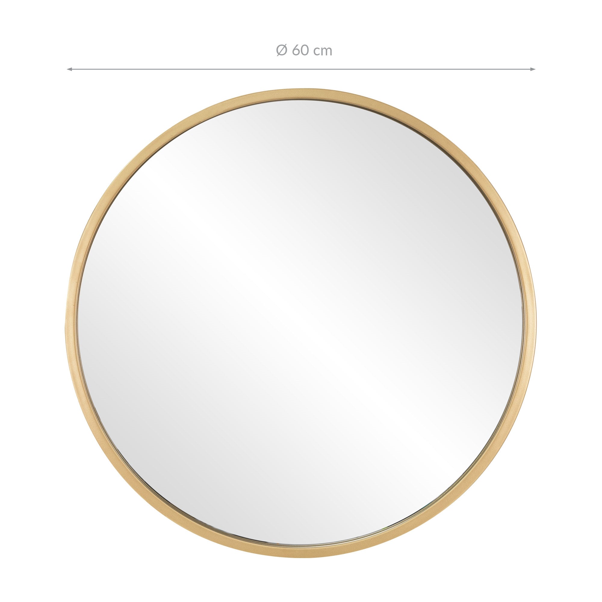 Kulaté zrcadlo se zlatým rámem, průměr 60 cm.
